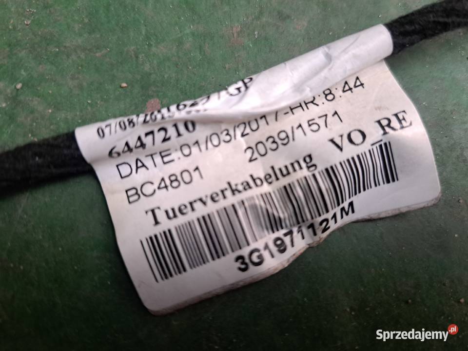 Vw Passat b8 wiązka instalacja drzwi prawy przód osobowe lubuskie Gorzów Wielkopolski