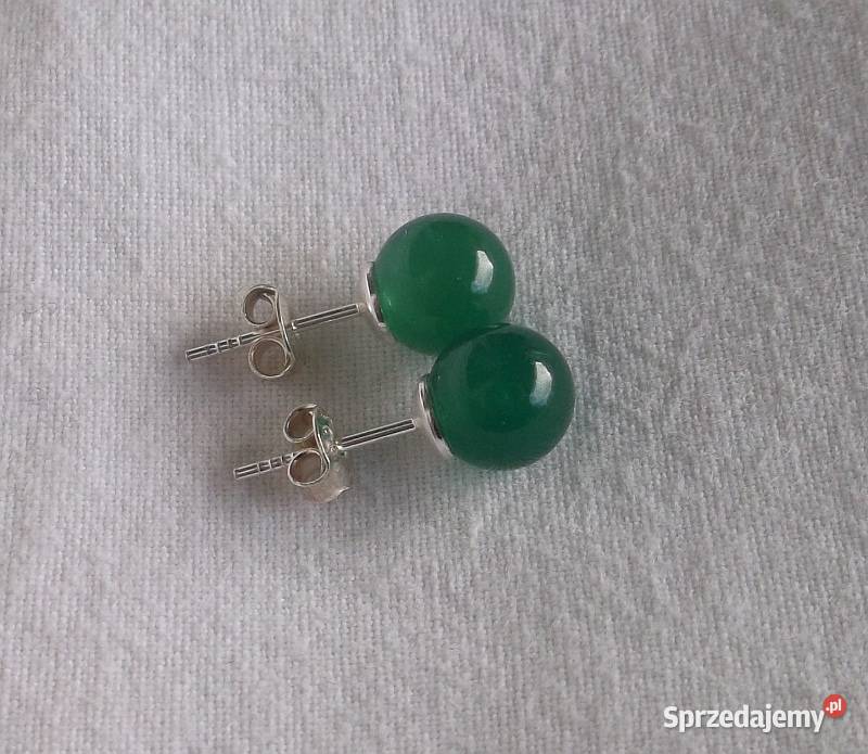 kolczyki srebrne sztyfty z onyksem zielonym Suwałki