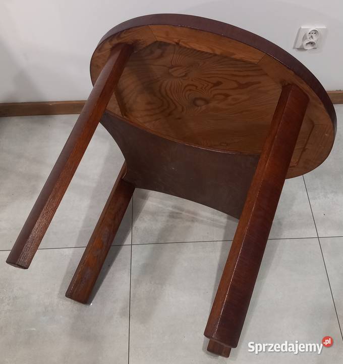 Okrągły kawowy dębowy stolik Art Deco Bielany Wrocławskie