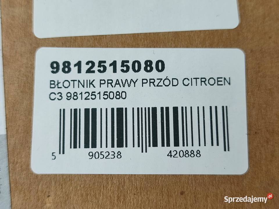 BŁOTNIK PRAWY PRZÓD CITROEN C3 III 20162020 NOWY osobowe sprzedam