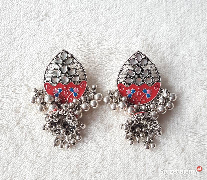 Duże orientalne kolczyki jhumki kolor srebrny Szczecin sprzedam