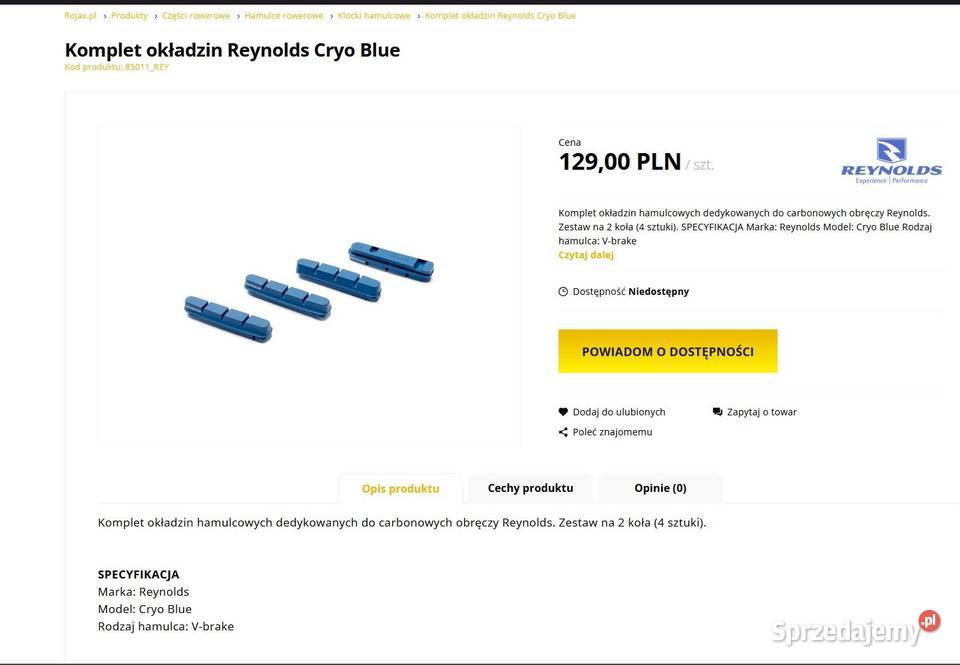 Okładziny Szczęki Klocki REYNOLDS SRAM RED Tarnów