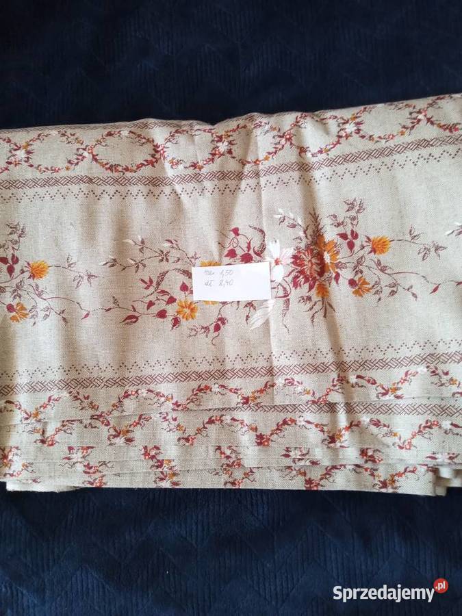 Duży kupon materiału 150x 840 LEN nadruk PRL Tychy