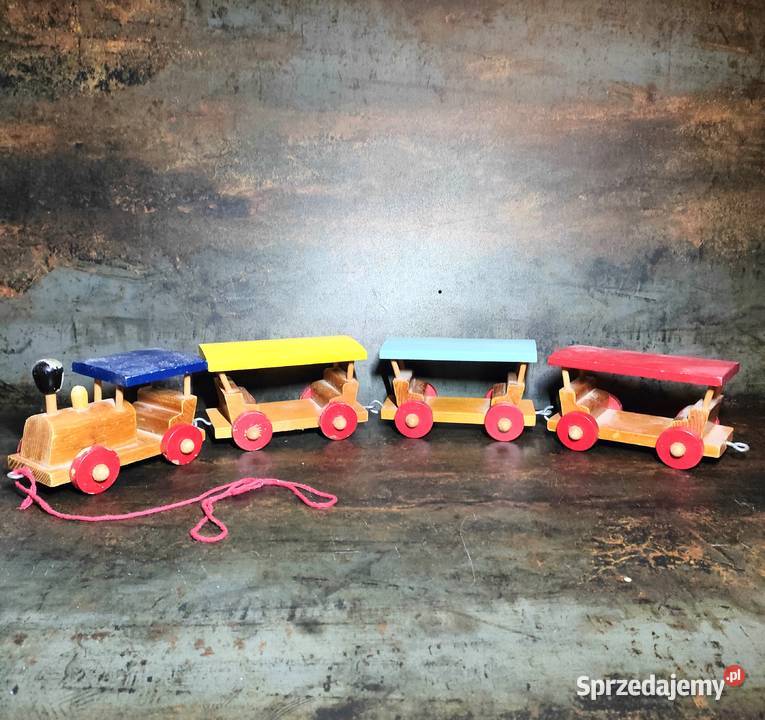 Drewniany pociąg zabawka vintage PRL kolekcje Kalisz