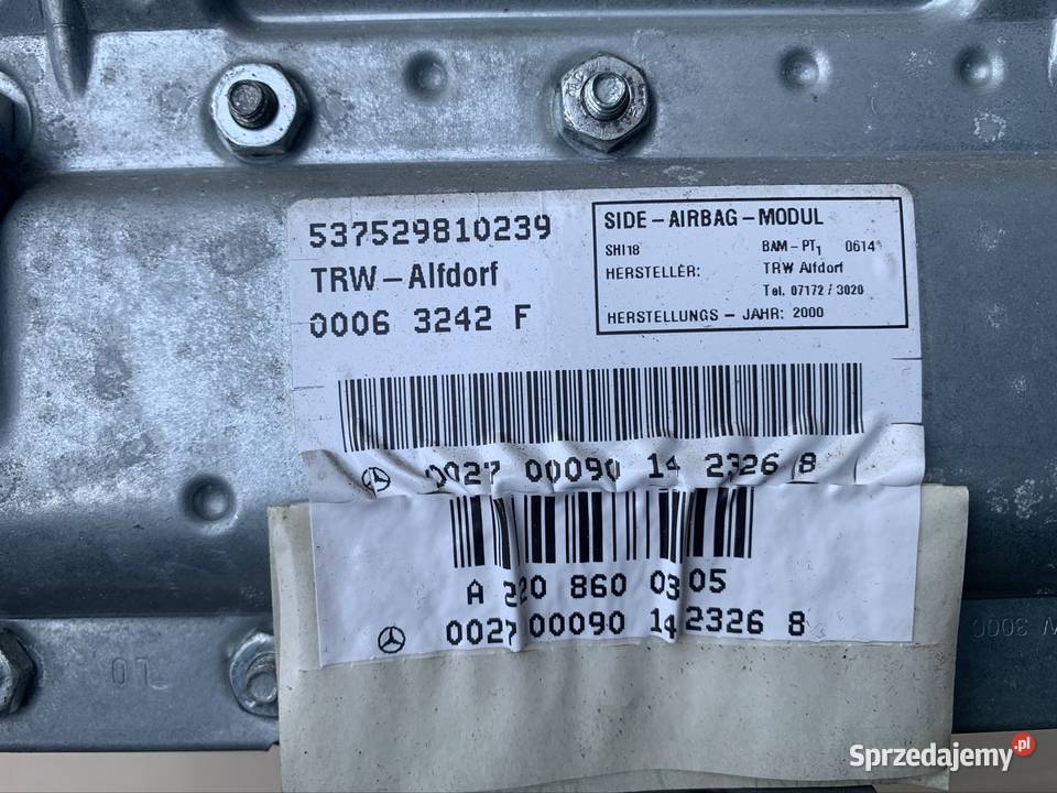 2208600305 poduszka airbag drzwi kierowcy Poduszki powietrzne zachodniopomorskie Szczecin