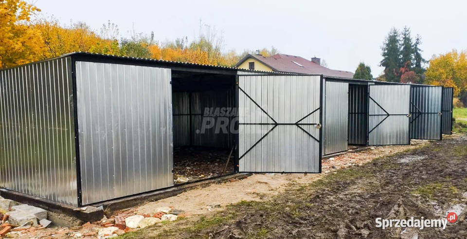 GARAŻ BLASZANY RZĄD 175m x 5m spad tył 4x Brama