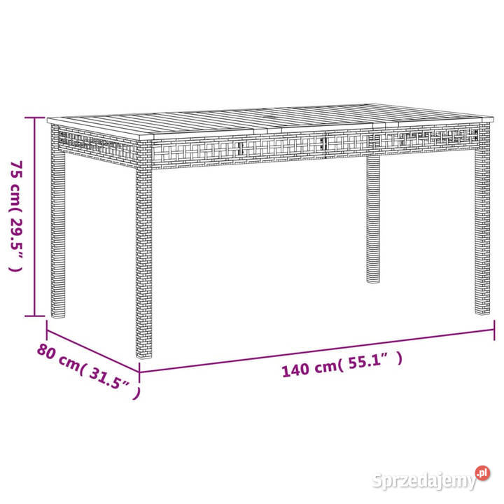 Stół ogrodowy czarny 140x80x75 polirattan i
