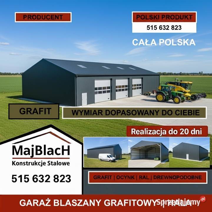 Grafitowy Garaż Blaszany Dwuspadowy RAL Wiata Góra