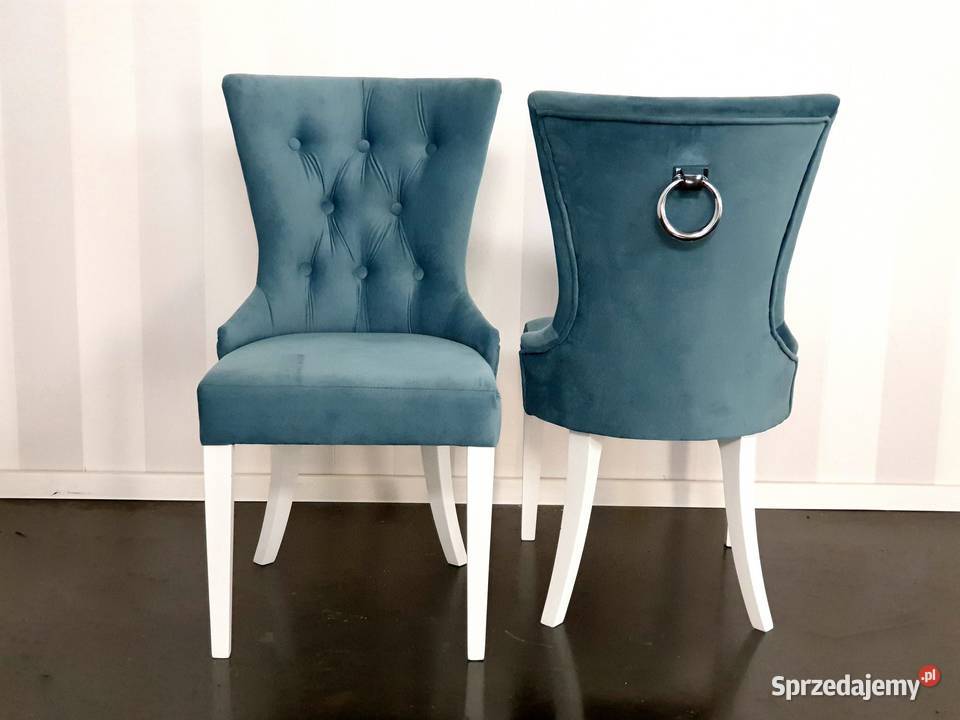 Krzesło tapicerowane pikowane z kołatką DUBAI błękitne