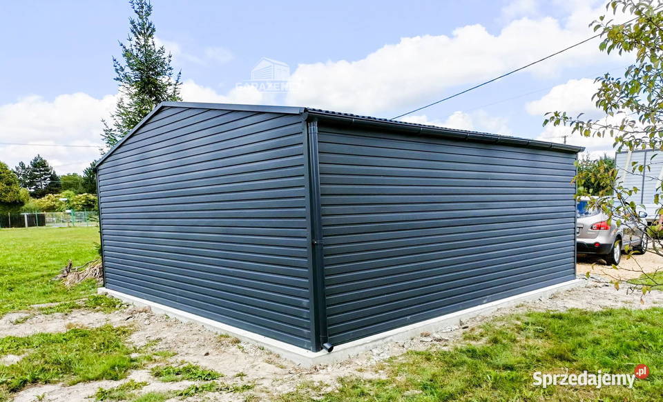 GARAŻ BLASZANY 6m x 6m DWUSPAD BRAMA UCHYLNA Domki narzędziowe Łapanów