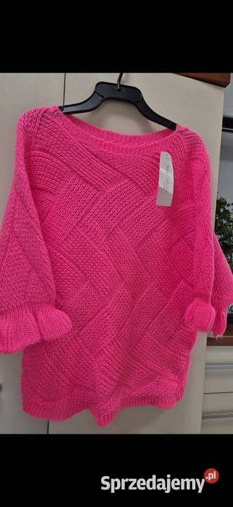 Made In Italy Sweter Fuksja Wytlaczane Romby