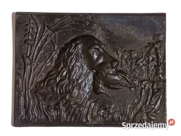 Żeliwny Obraz Relief Motyw Myśliwski Pies z Antyki Antyki, Sztuka, Kolekcje Rzeszów