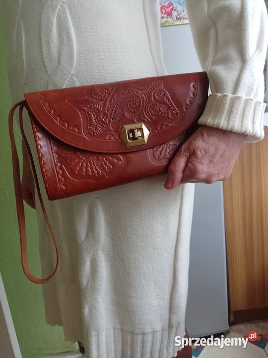 Real Leather Skórzana torebka do ręki kopertówka Torby i torebki Kraków