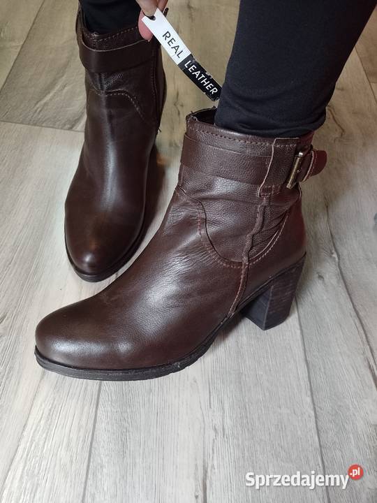 39 Real Leather Skórzane brązowe Botki biznesowe inna Kraków