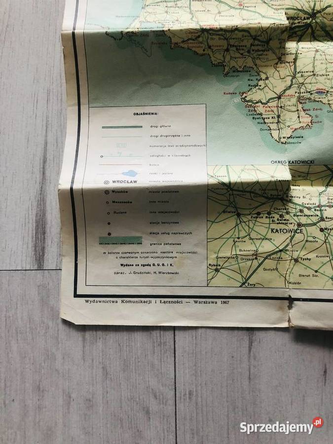 Mapa samochodowa Polski 1967 PRL Łódź
