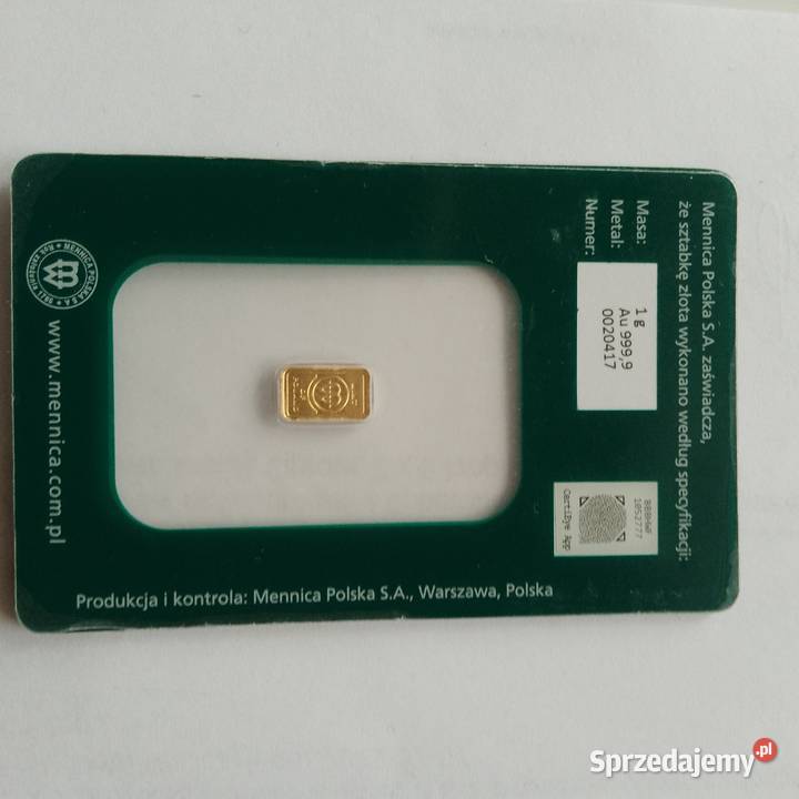 Sztabka złota 1g próba 999 Mennica Tarnów