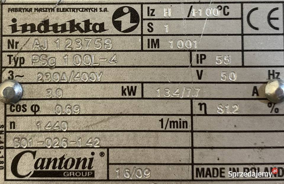 silnik elektryczny 3kW 1440obr 3fazowy INDUKTA kujawsko-pomorskie Pigża sprzedam