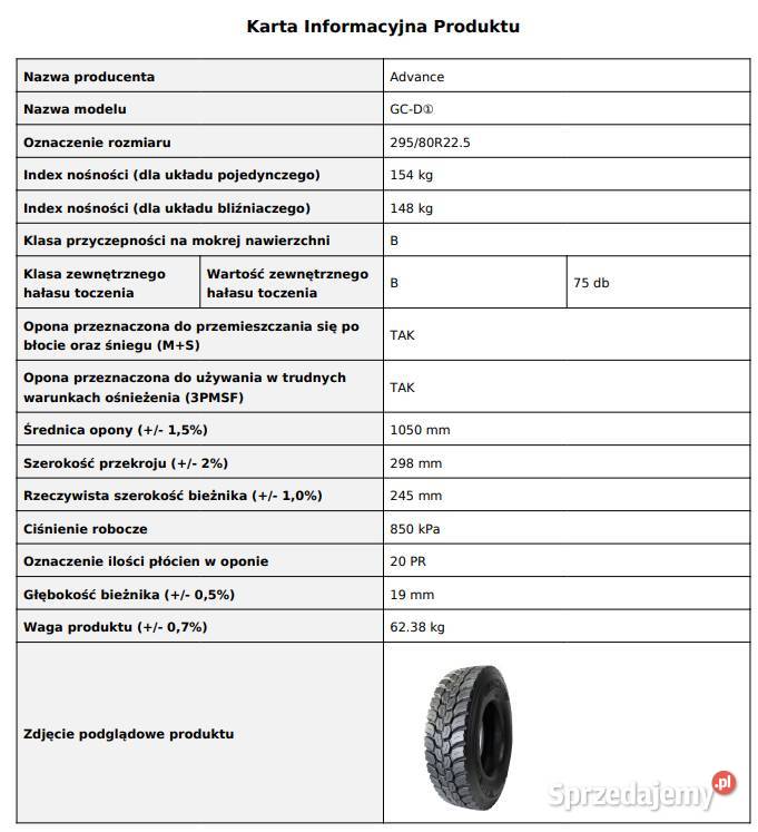 ADVANCE GCD1 29580 R225 Opony napędowe budowlane Zarębki