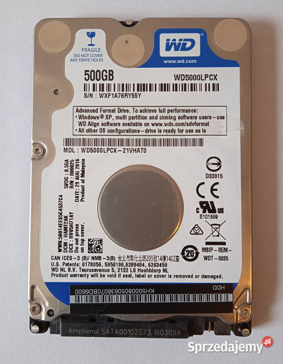 HDD WD Blue 500 GB 25 SATA III 6 Gbs Cache 16MB Pojemność 500 Poznań sprzedam