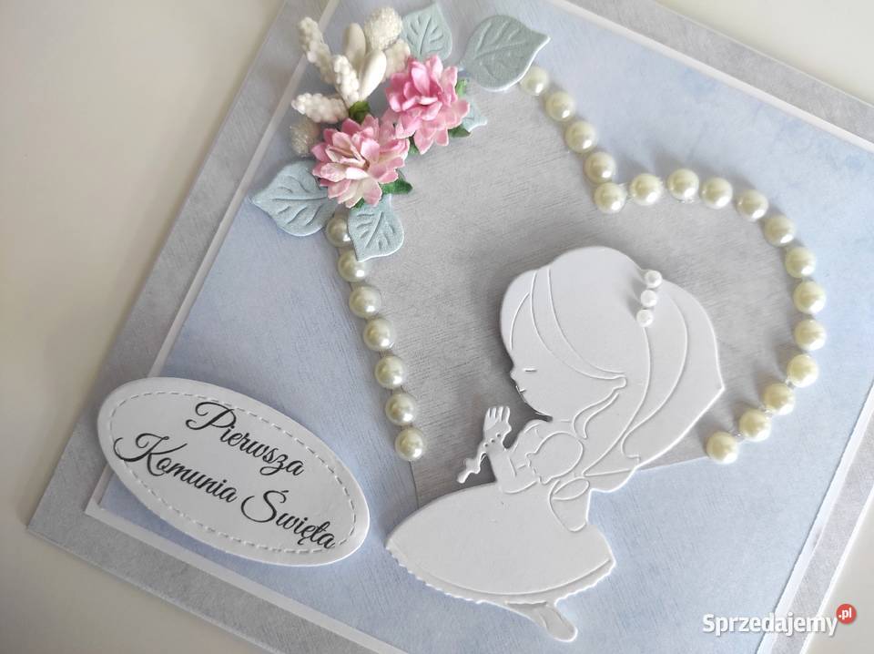 Kartka ręcznie robiona Komunia Święta handmade łódzkie