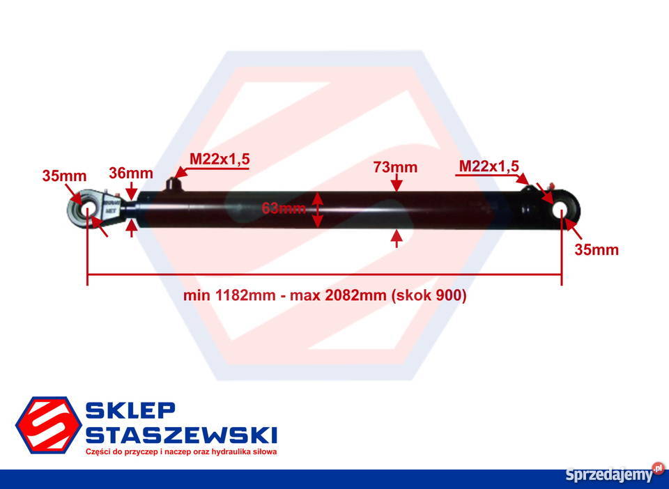GRUBY CYLINDER HYDRAULICZNY SIŁOWNIK SKOK 900 Solec Kujawski