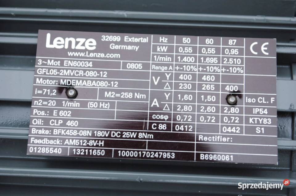 Motoreduktor 055kw 20obr Firmy LENZE Pozostałe Kargowa