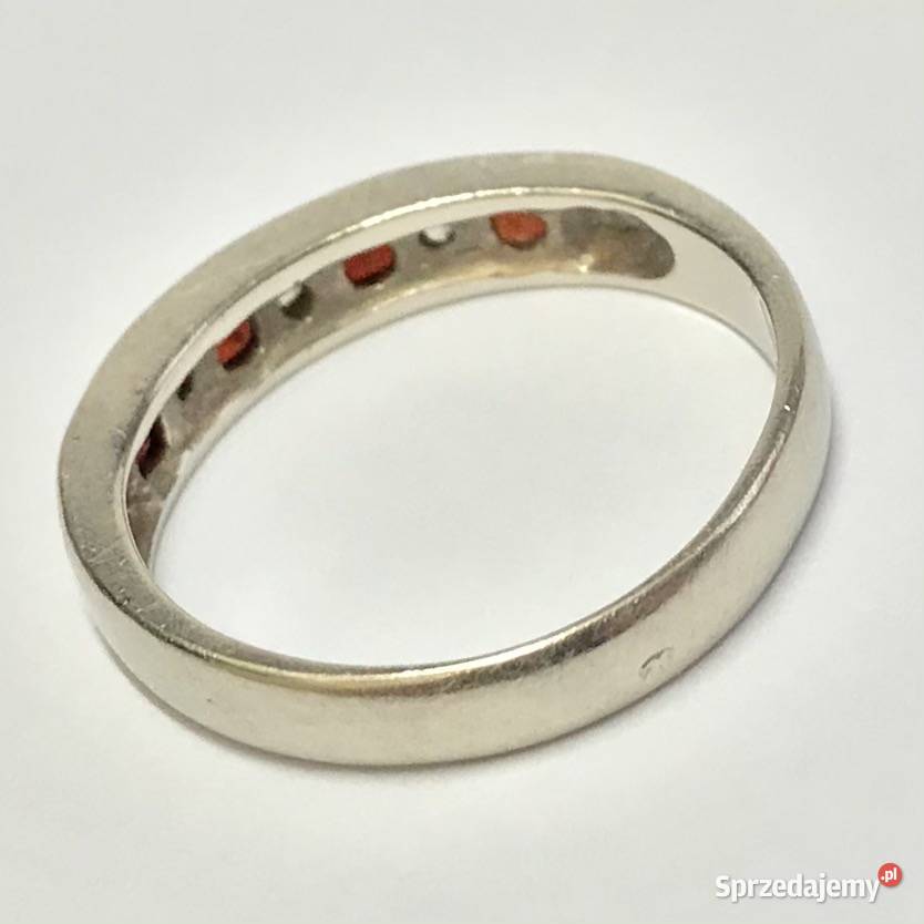 PIERŚCIONEK 585 14K kamienie RUBINY białe ZŁOTO Warszawa