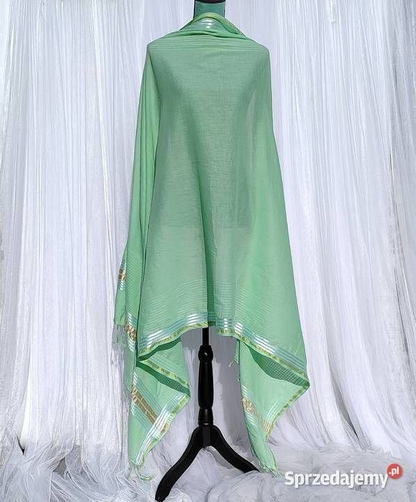 Chusta dupatta indyjska szal oversize zielona Dla kobiet Pozostałe Szczecin