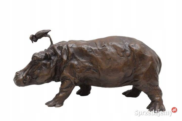 HIPOPOTAM Z PTASZKIEM duża figura z brązu Kraków