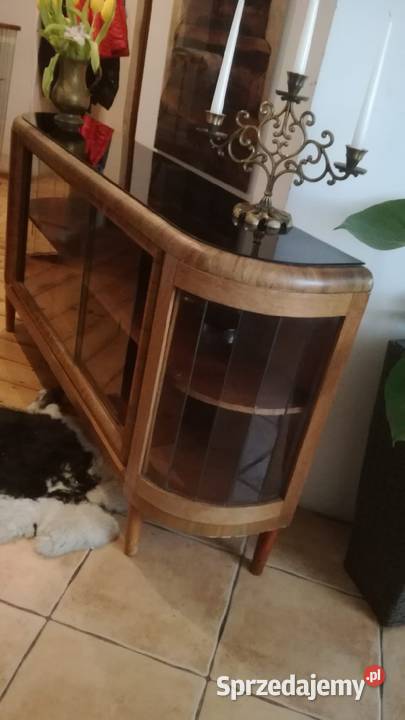 Witryna komoda prl retro vintage czarne szklo Gdańsk sprzedam