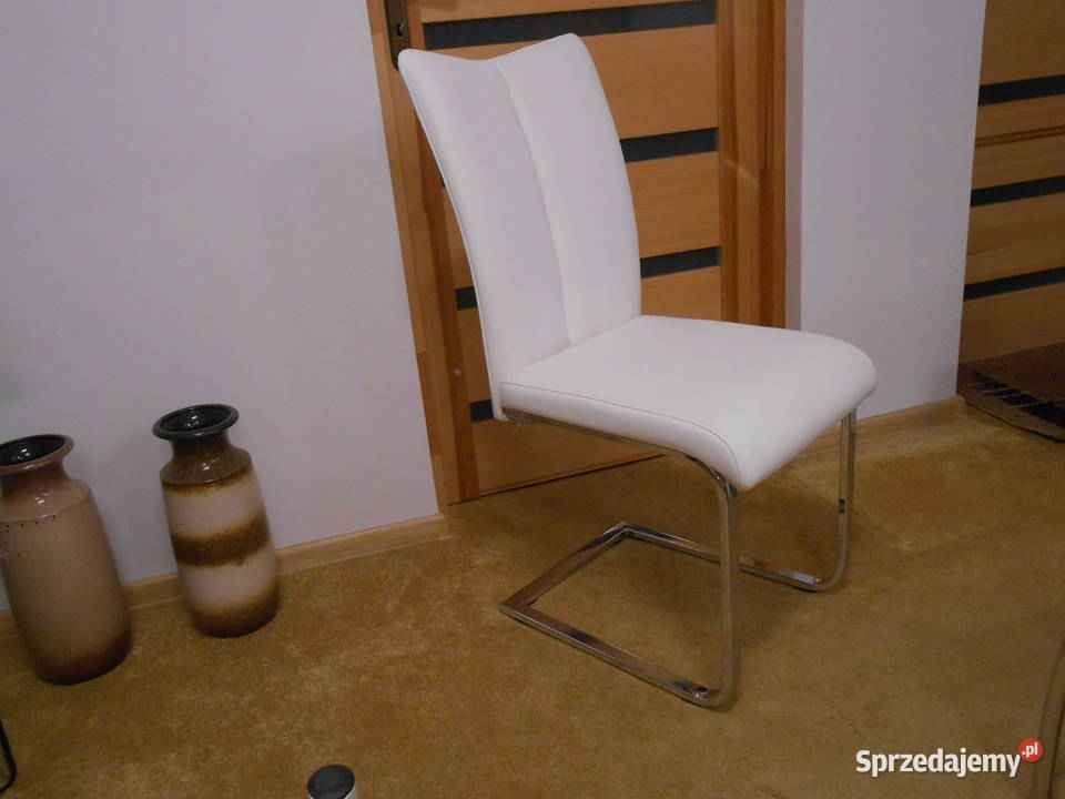 krzesła .krzesło białe  ekoskóra  na płozach