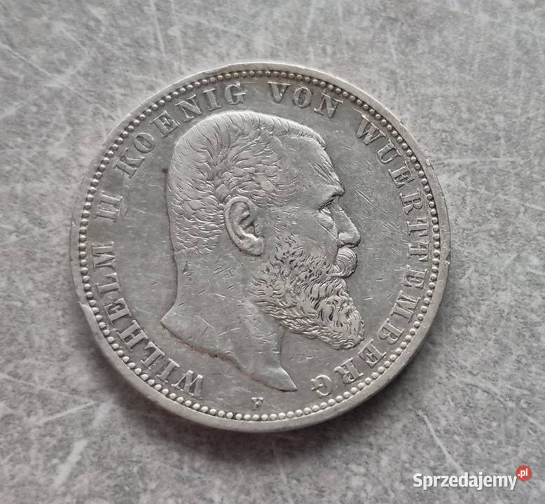 5 NIEMCY WIRTEMBERGIA srebro 5 Marek 1900 r F łódzkie Wola Kruszyńska