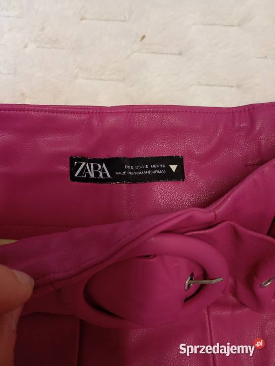 36S ZARA Różowa skórzana spódnica z paskiem z Zara Kraków