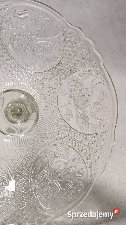 Szklana Patera na stopie Kwiaty Bukiet Ogromna i