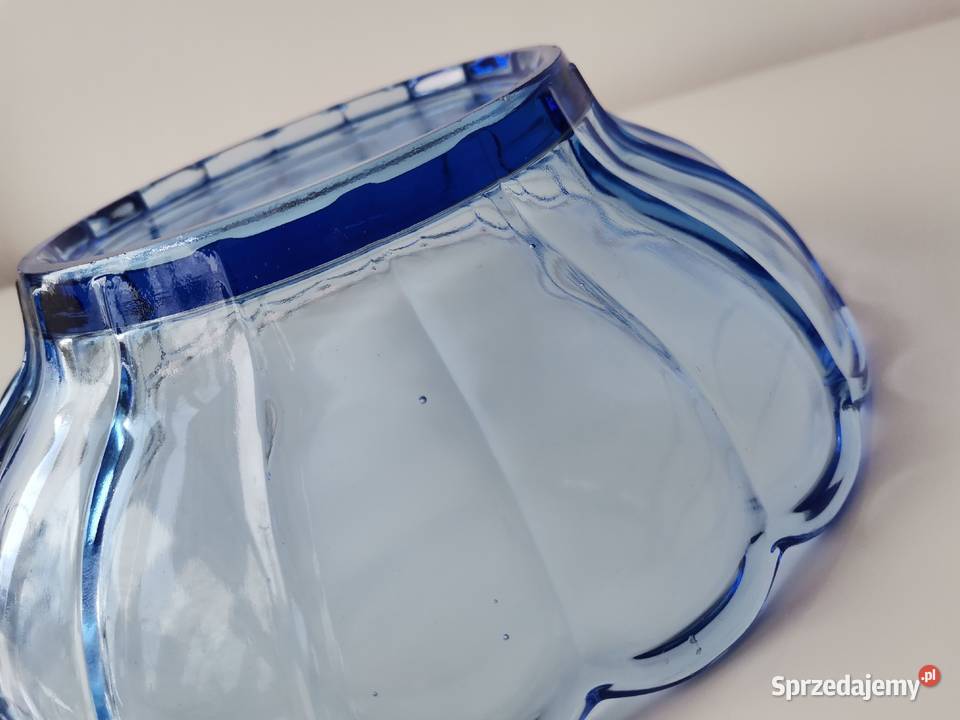 Stara niebieska misa szkło Art Deco