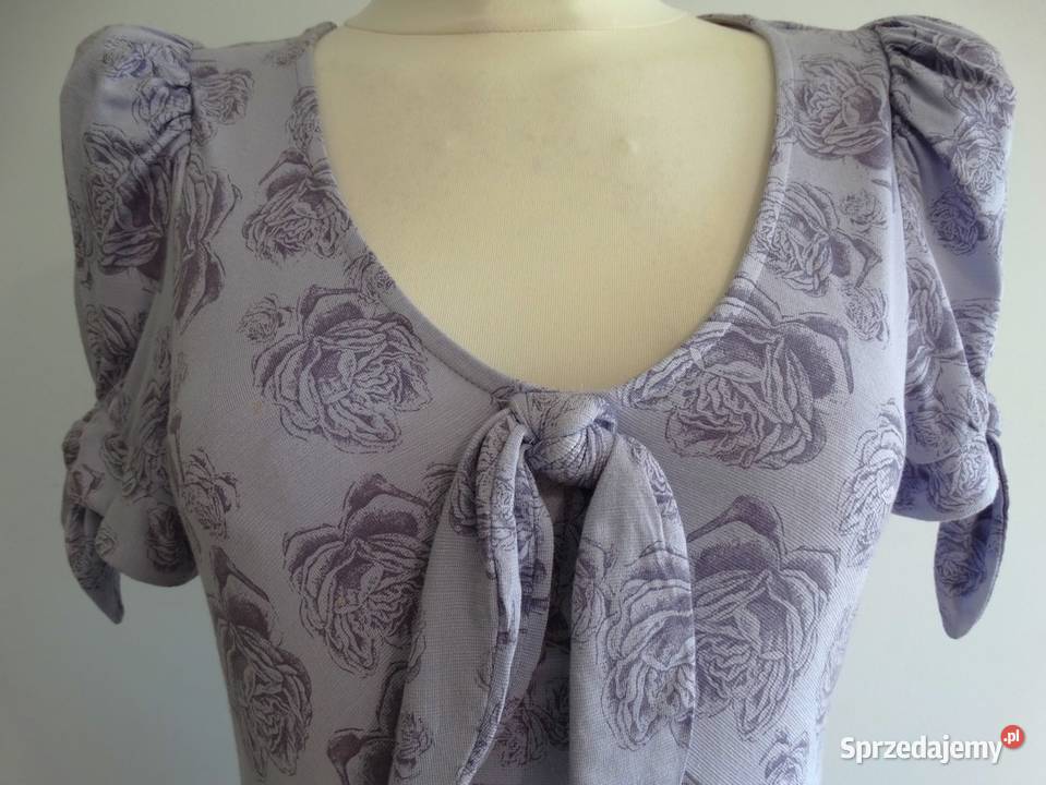 Sukienka Liliowa Kwiatowy Nadruk Rozkloszowana Łomża