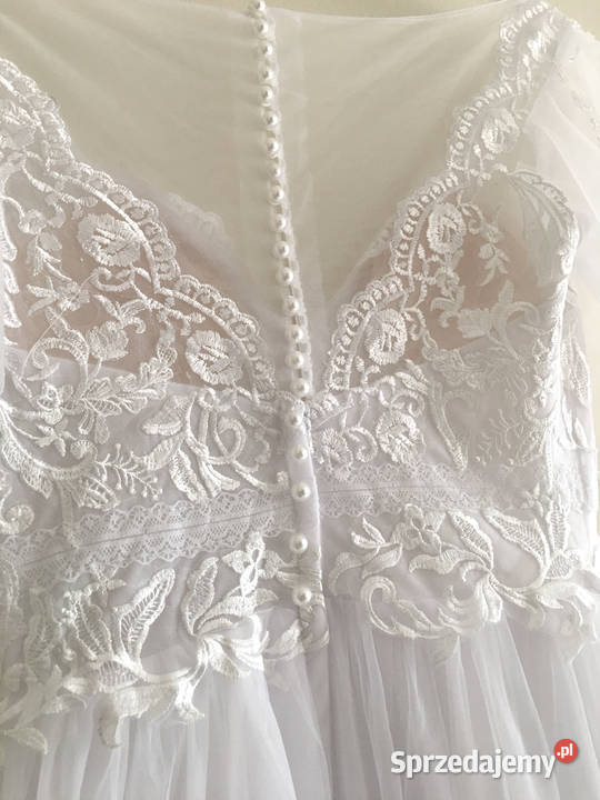 suknia ślubna liniaA perełki guziczki 36 S 38 M Linia "A" Damska Jelenia Góra