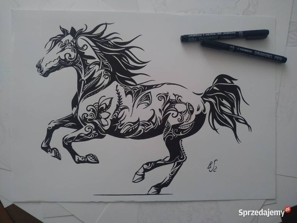 Rysunek koń cienkopis blok tech A3 250 gm2 mazowieckie Warszawa