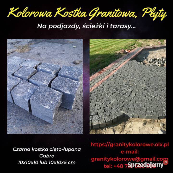 Kostka brukowa granitowa Czarna cięto łupana na mazowieckie