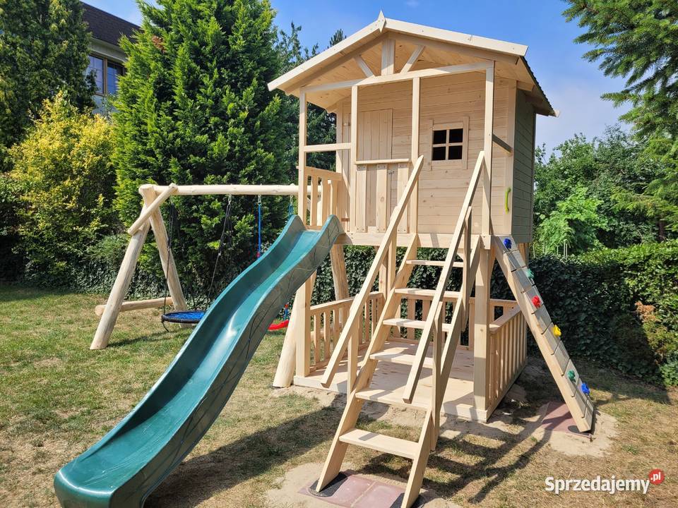 Plac zabaw domek dzieci ślizg huśtawki montaż Lubin