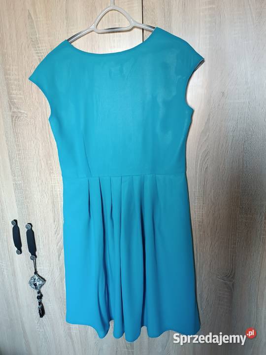 Niebieska sukienka koktajlowa odcięty pas Radzyń Podlaski