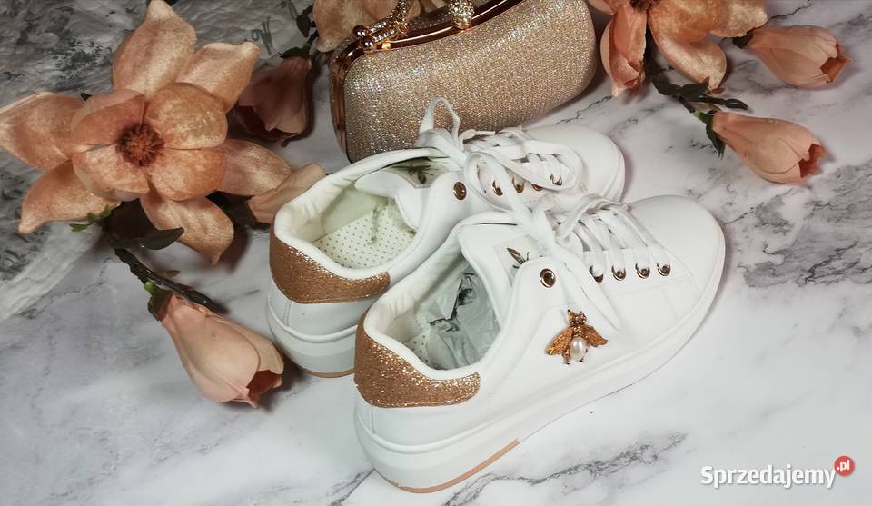 buty sportowe sneakers białe złote pszczółki Warszawa