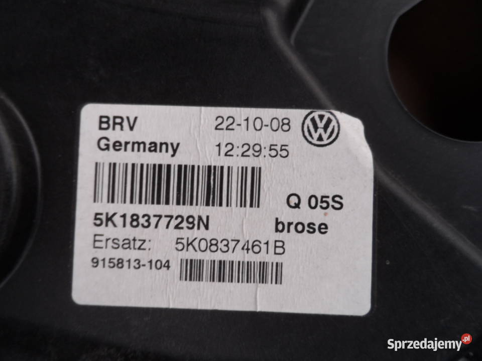 Podnośnik opuszczania szyb lewy przód VW Golf VI mechanizmy opuszczania szyb