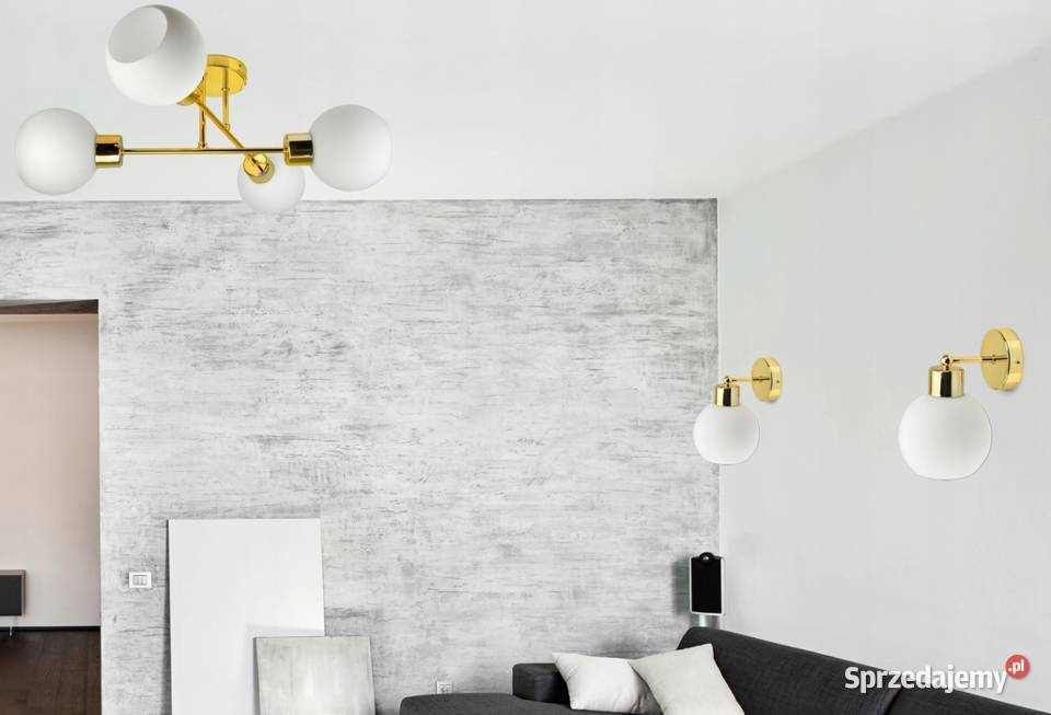 Lampa Ścienna Kinkiet Złoty Szklana Kula Biały Oświetlenie podlaskie Choroszcz