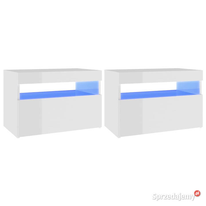 Szafki nocne z LED 2 wysoki połysk białe Nocne Warszawa