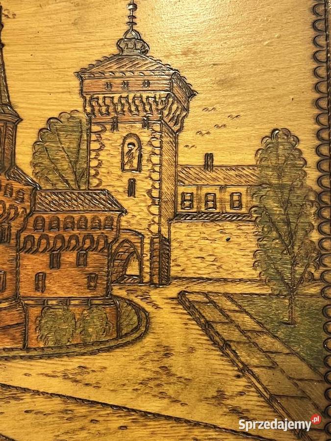 Obraz ręcznie rytowany w drewnie Barbakan Kraków sprzedam