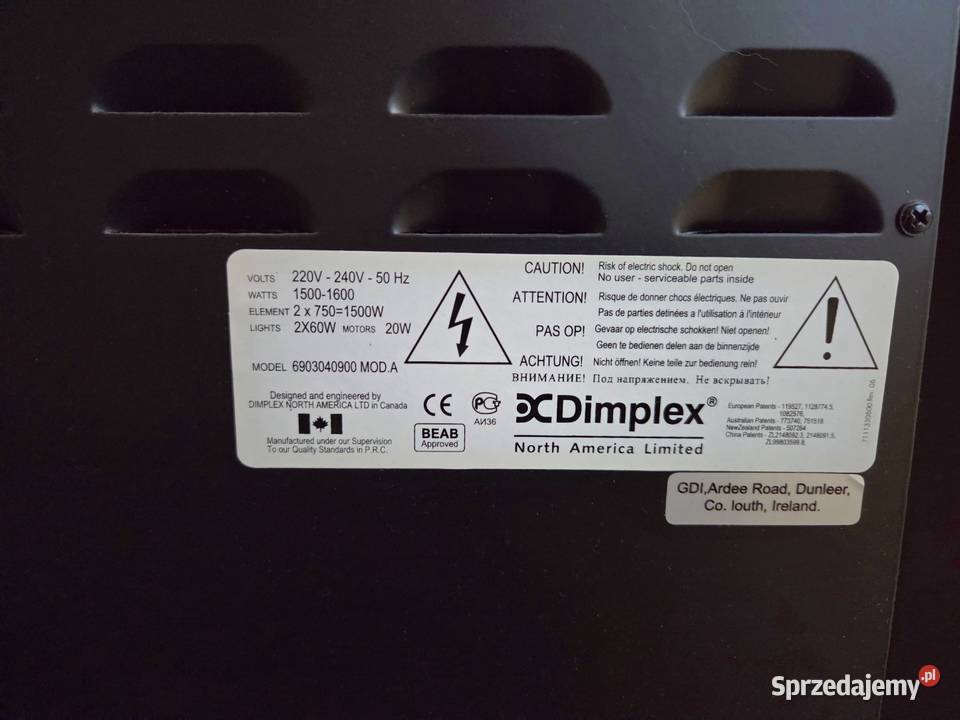 Kominek elektryczny Dimplex z funkcją grzania Kominki elektryczne śląskie Gostyń sprzedam