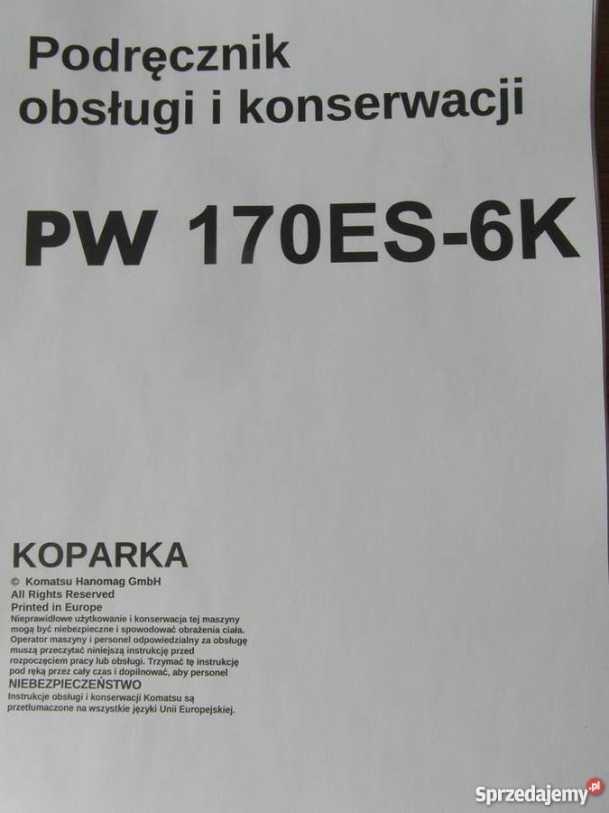 dtr instrukcja obsługi koparka komatsu pw170es6k Szczecin