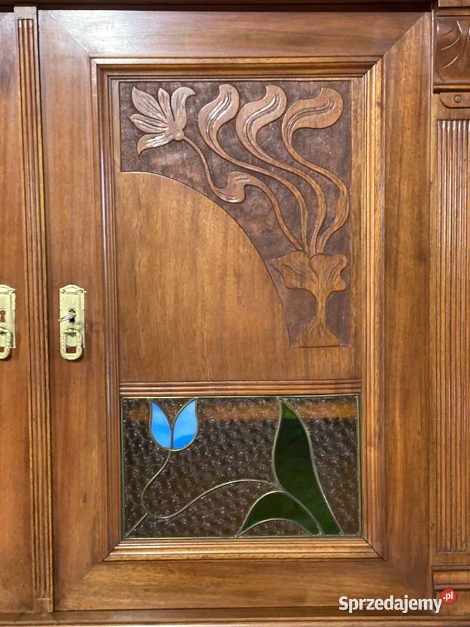 Kredens secesyjny witraże rzeźbienia antyk Budno