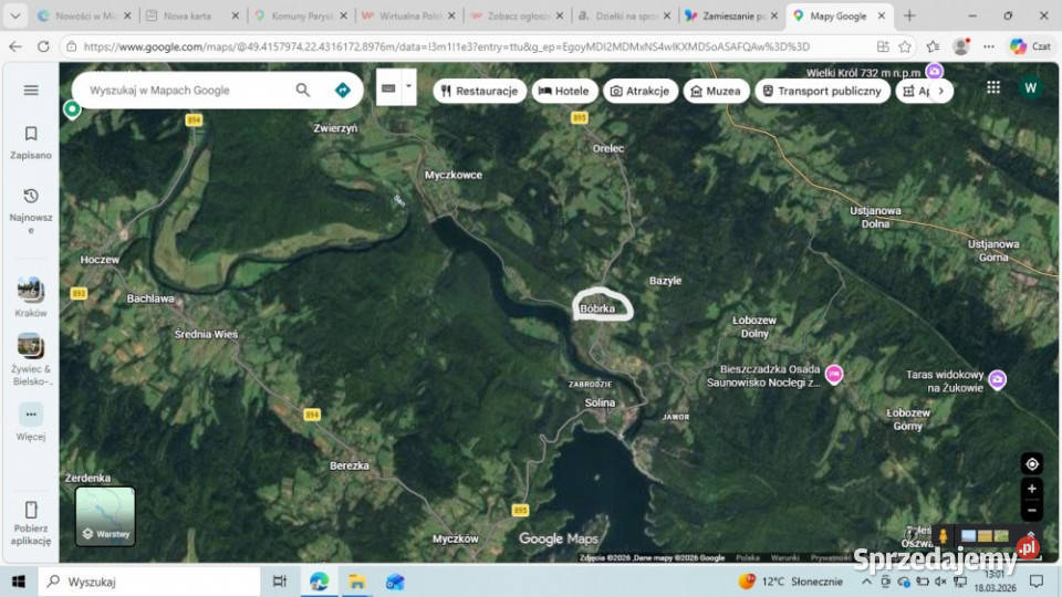 Działka BUDOWLANA Bieszczady Bóbrka k SOLINA podkarpackie